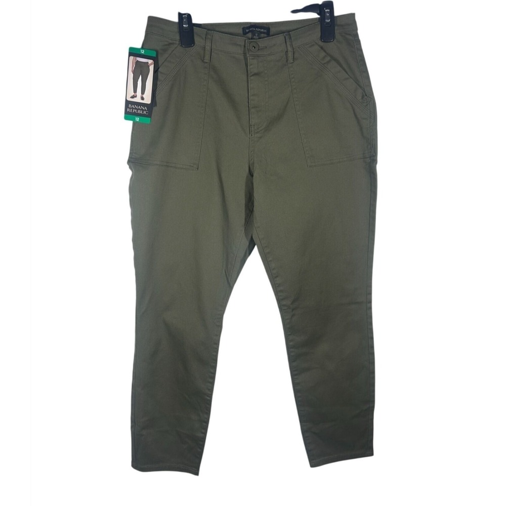 Banana Republic High Rise‎ Twill Pants Women's Size 12 Olive Green Stylish NEW